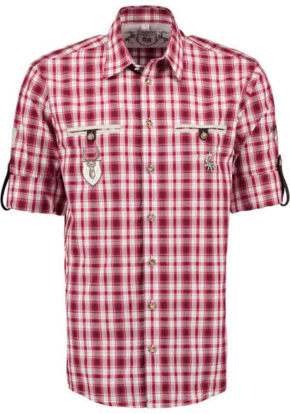 OS Trachten Men's Long Sleeve Regular Fit Shirt "Bruce" red
