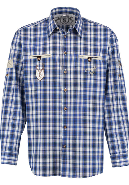 OS Trachten Men's Long Sleeve Regular Fit Shirt "Bruce" blue