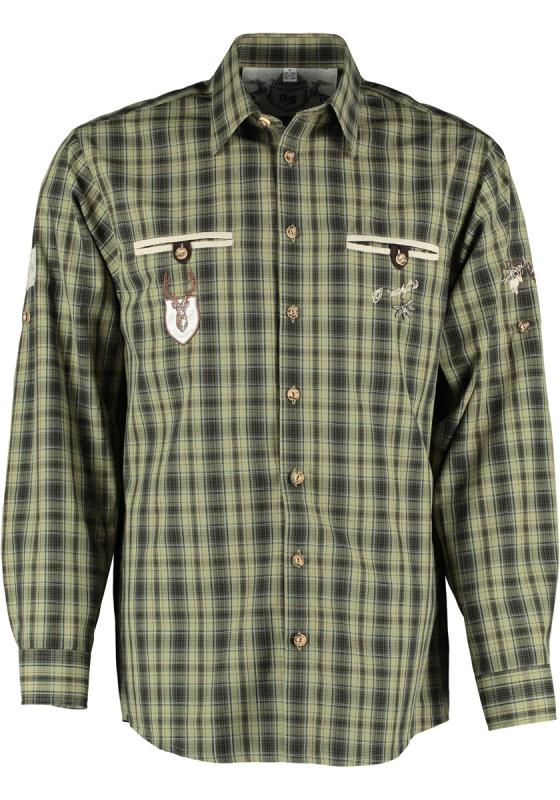 OS Trachten Men's Long Sleeve Regular Fit Shirt "Bruce" olive