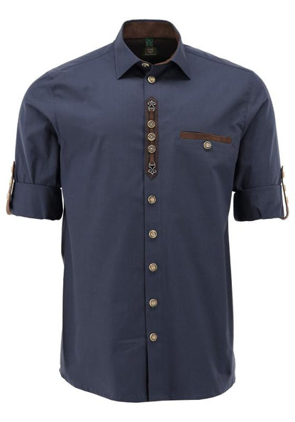 OS Trachten Men's Shirt "Wade" — Shark Collar, Navy