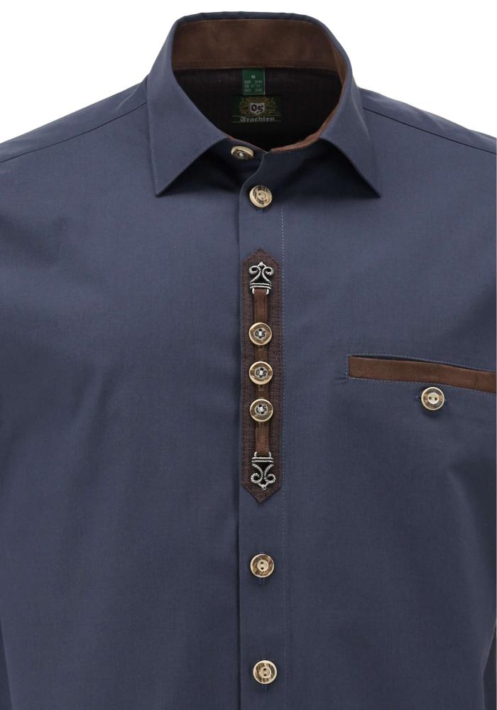 OS Trachten Men's Shirt "Wade" — Shark Collar, Navy