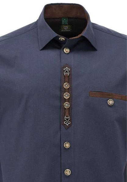 OS Trachten Men's Shirt "Wade" — Shark Collar, Navy