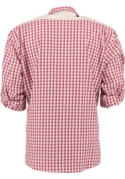 OS Trachten Men's Long Sleeve Regular Fit Shirt "Bergheim" red