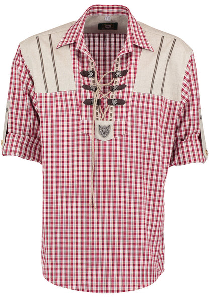 OS Trachten Men's Long Sleeve Regular Fit Shirt "Bergheim" red