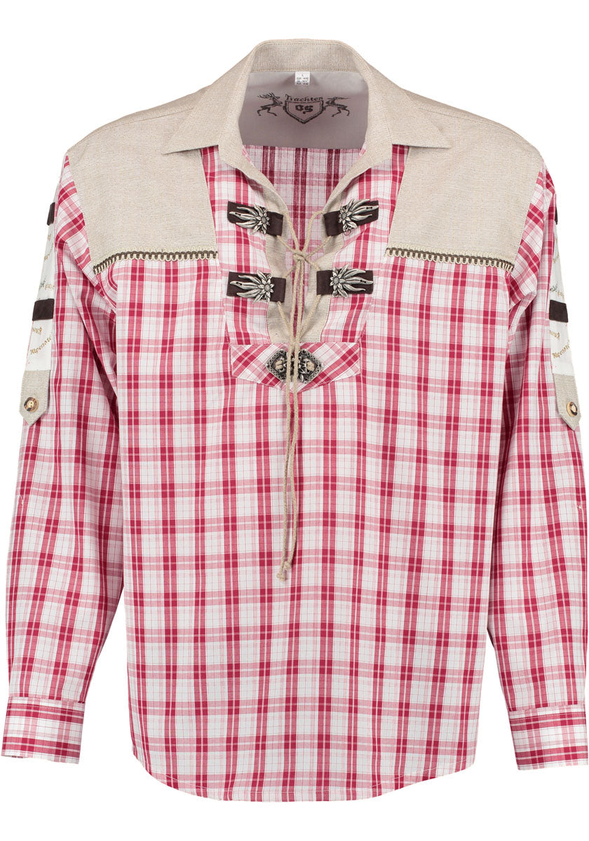 OS Trachten Men's Long Sleeve Regular Fit Shirt "Alpenwald" red