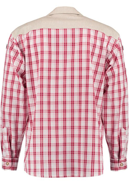 OS Trachten Men's Long Sleeve Regular Fit Shirt "Alpenwald" red