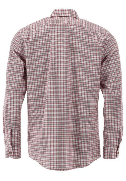 OS Trachten Men's Check Shirt "Jesse" Shark Collar, Red