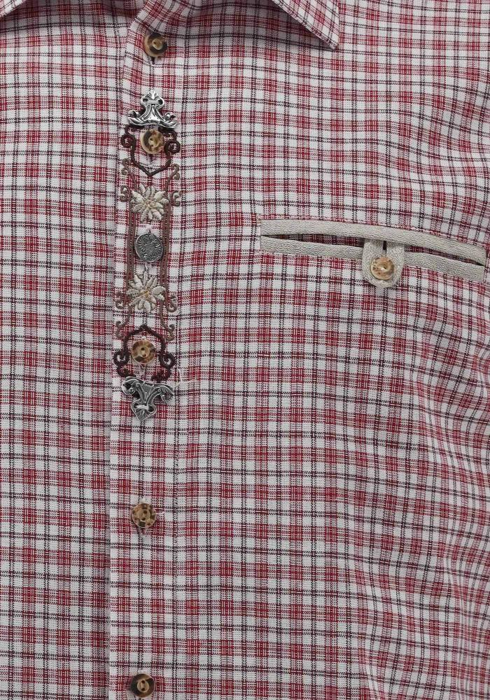 OS Trachten Men's Check Shirt "Jesse" Shark Collar, Red