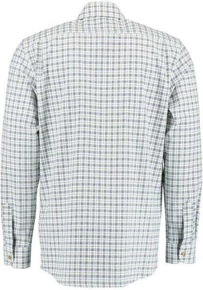 OS Trachten Men's Check Shirt "Jesse" Shark Collar, Forest Green