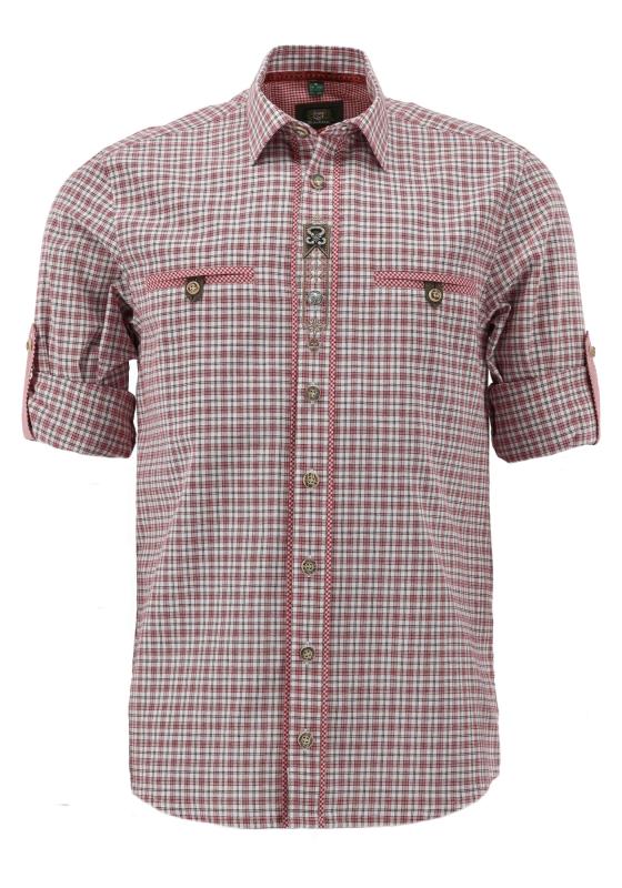 OS Trachten Men's Check Trachten Shirt  "Benne" red
