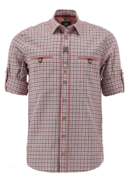 OS Trachten Men's Check Trachten Shirt  "Benne" red