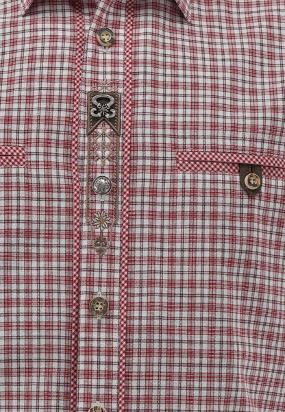 OS Trachten Men's Check Trachten Shirt  "Benne" red