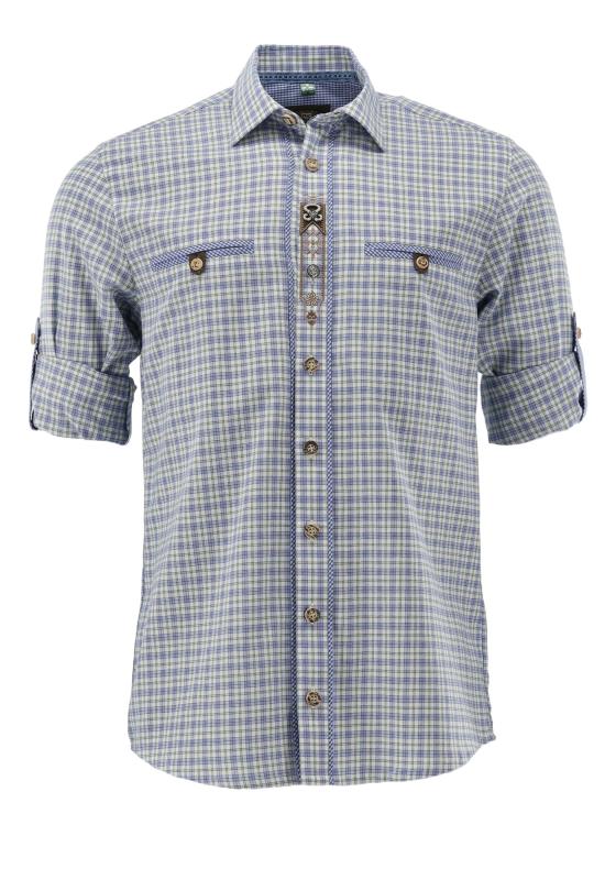 OS Trachten Men's Navy Check Trachten Shirt "Benne" navy