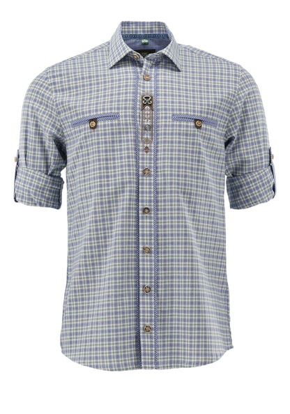 OS Trachten Men's Navy Check Trachten Shirt "Benne" navy