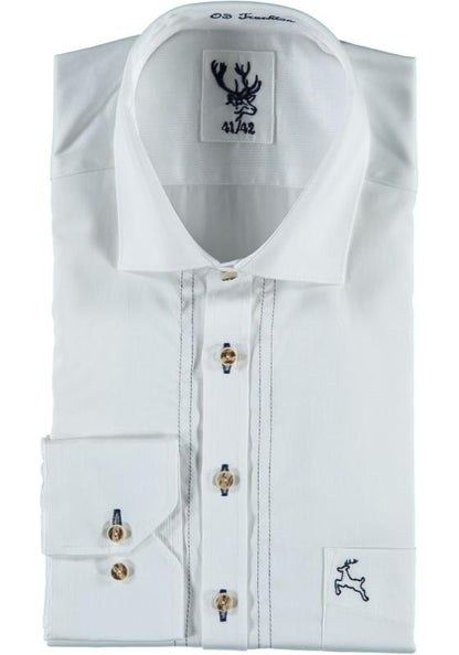 Men's Long Sleeve Slim Fit (3334) white w/blue embroidery