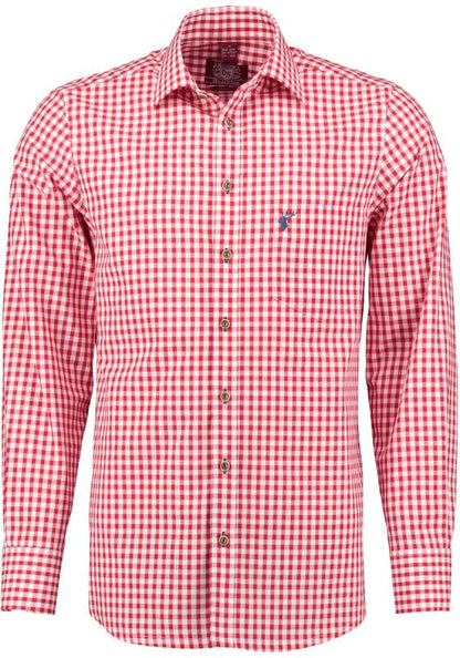 OS Trachten Men's Long Sleeve Slim Fit Shirt "Kurtis" red