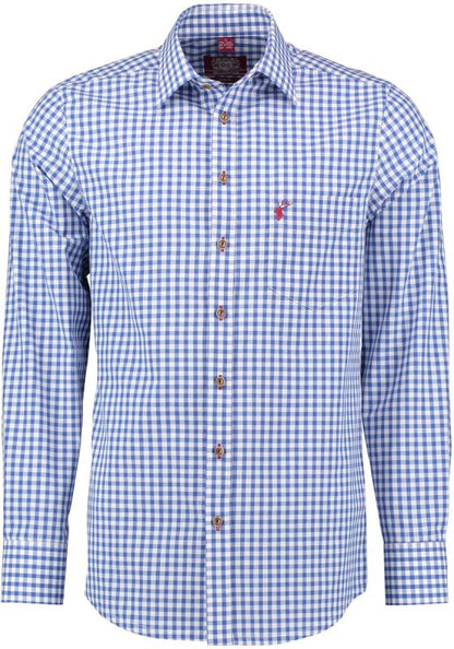 OS Trachten Men's Long Sleeve Slim Fit Shirt "Kurtis" blue