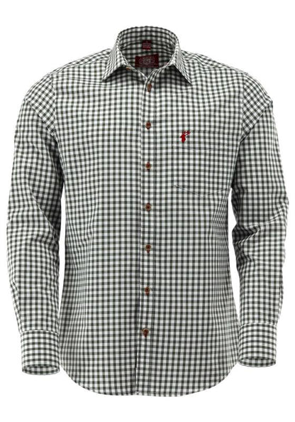 OS Trachten Men's Long Sleeve Slim Fit Shirt "Kurtis" green