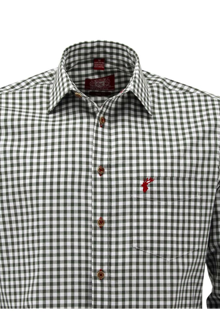 OS Trachten Men's Long Sleeve Slim Fit Shirt "Kurtis" green