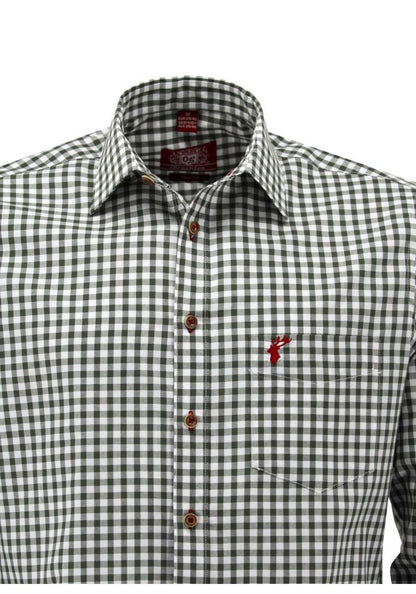 OS Trachten Men's Long Sleeve Slim Fit Shirt "Kurtis" green