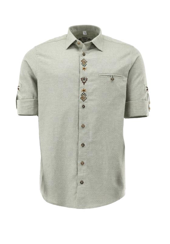 OS Trachten Men's Shirt "Buck" — Shark Collar, Sage