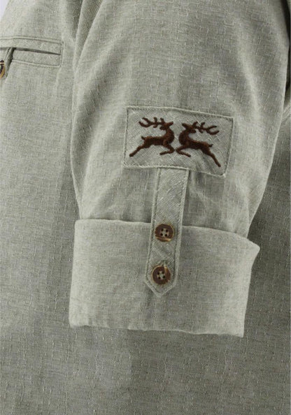 OS Trachten Men's Shirt "Buck" — Shark Collar, Sage