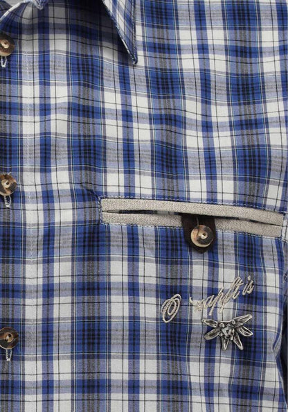 OS Trachten Men's 1/2 Sleeve Regular Fit Shirt "Bruce" blue