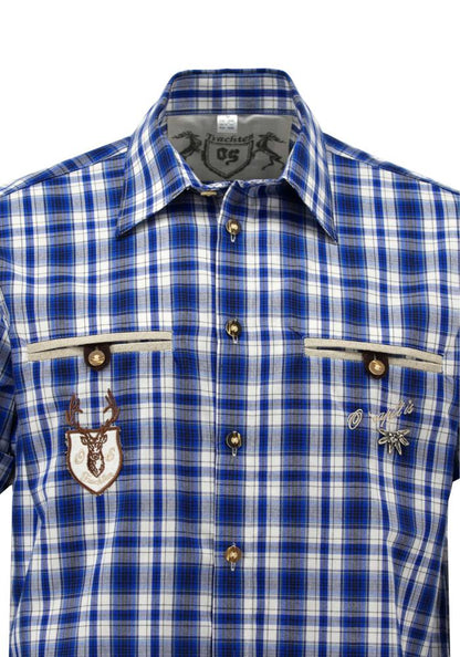 OS Trachten Men's 1/2 Sleeve Regular Fit Shirt "Bruce" blue