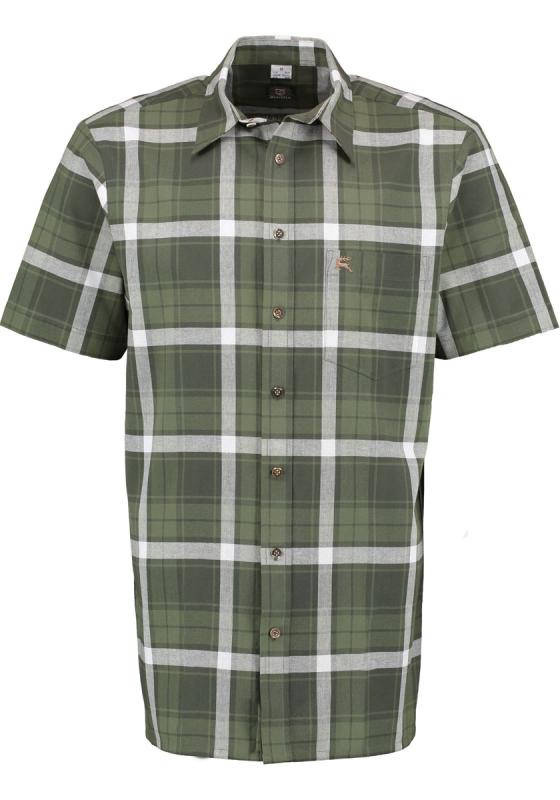 OS Trachten Men's Short-Sleeve Jagd Shirt — Olive Check