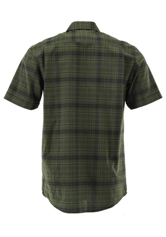 OS Trachten Men's Forest Green Check Trachten Shirt – Short Sleeve, Shark Collar & Stag Embroidery