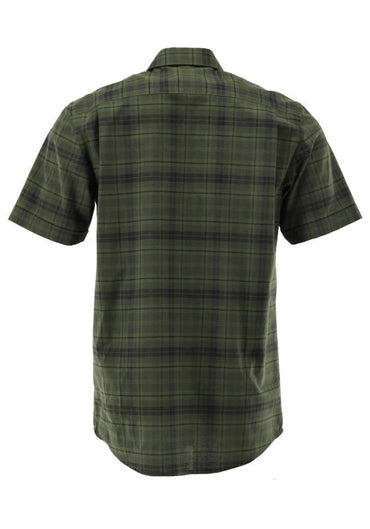 OS Trachten Men's Forest Green Check Trachten Shirt – Short Sleeve, Shark Collar & Stag Embroidery