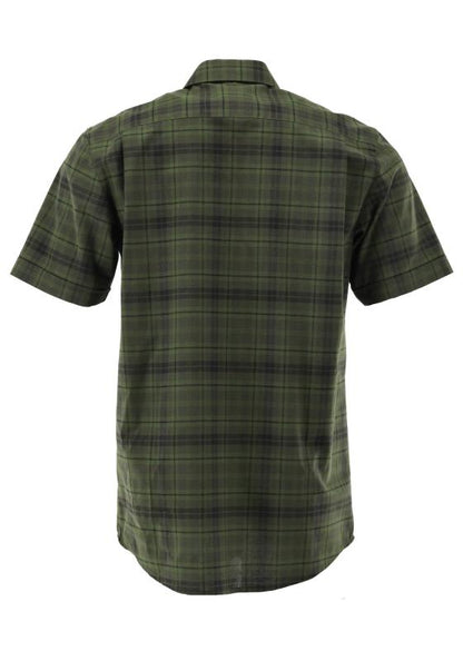 OS Trachten Men's Forest Green Check Trachten Shirt – Short Sleeve, Shark Collar & Stag Embroidery