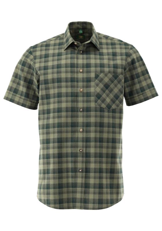 OS Trachten Men's Short-Sleeve Jagd Shirt — Sage & Forest Check