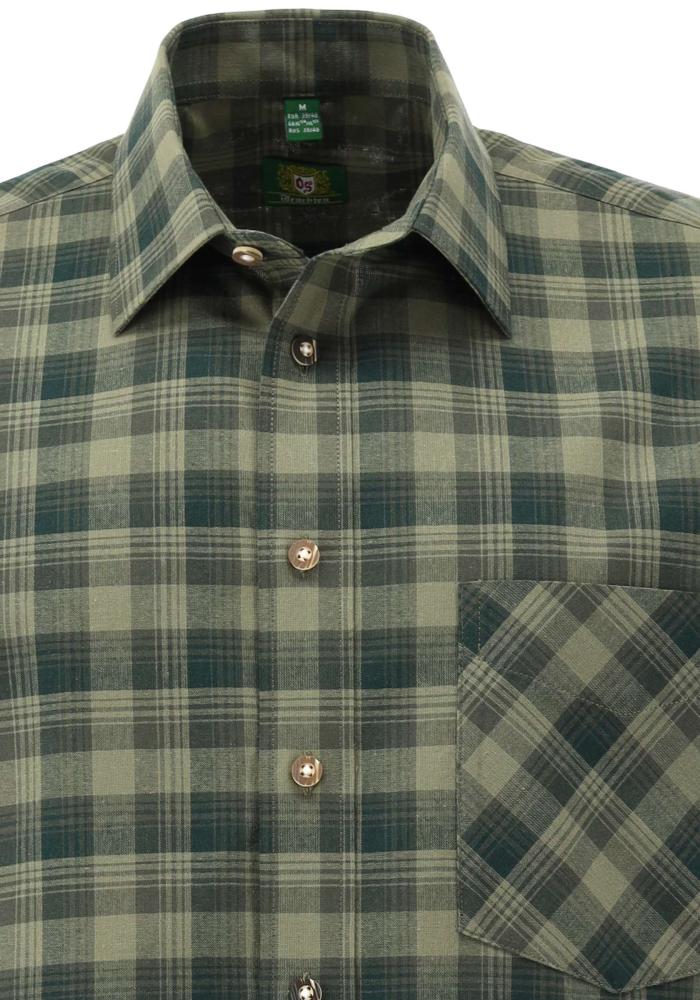 OS Trachten Men's Short-Sleeve Jagd Shirt — Sage & Forest Check