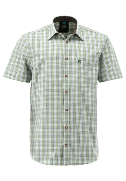 OS Trachten Men's 1/2 Slim Fit Shirt "Bergwiese" olive
