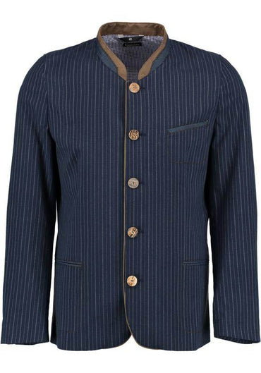 Gipfelstürmer Traditional Slim Fit Jacket "Xedari" marine with stand-up collar and piped pockets.