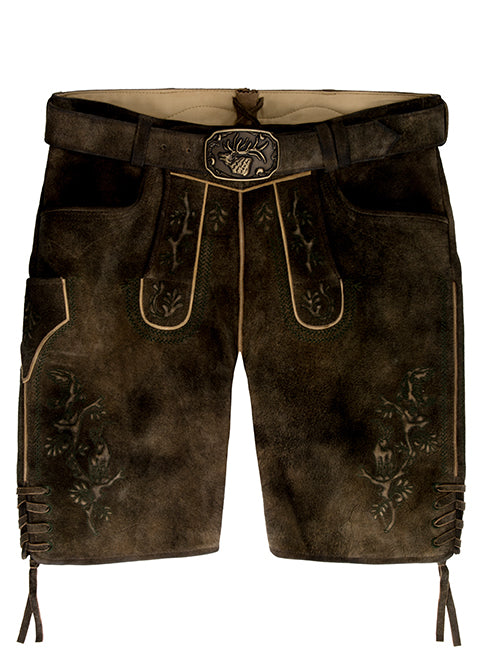 Spieth & Wensky Men's Lederhosen "Ebbs" dark brown w/green Belt(46-54)