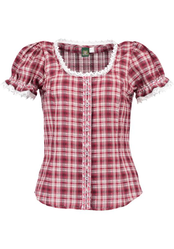 OS Trachten Women's Ruffled Dirndl Blouse — Red Check