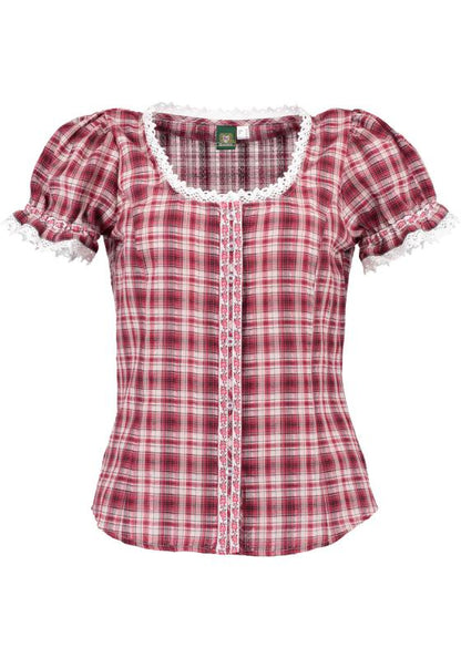 OS Trachten Women's Ruffled Dirndl Blouse — Red Check