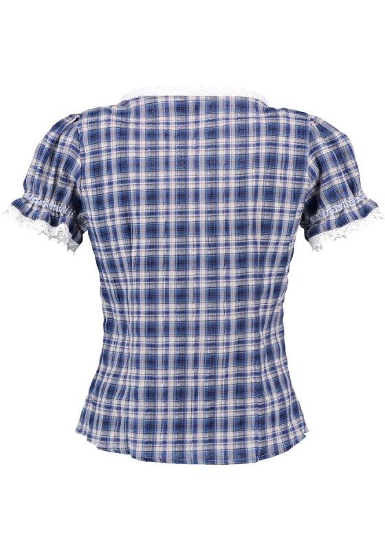 OS Trachten Women's Ruffled Dirndl Blouse — Blue Check