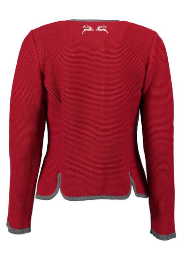 OS Trachten Women's Cardigan — Traditional Deer Embroidery- red