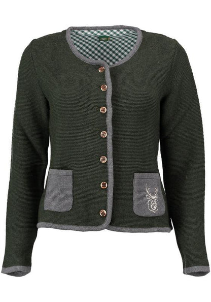 OS Trachten Women's Cardigan — Traditional Deer Embroidery- green
