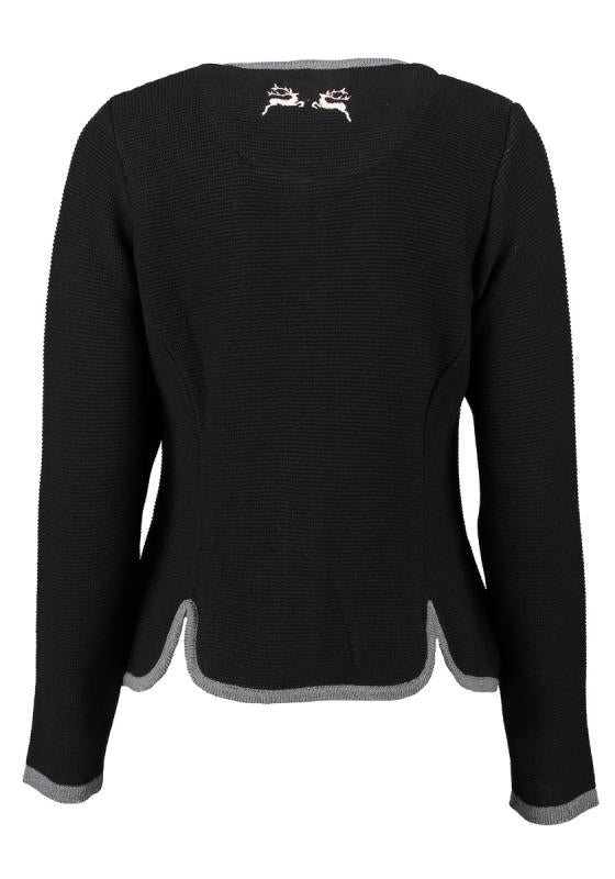 OS Trachten Women's Cardigan — Traditional Deer Embroidery- black