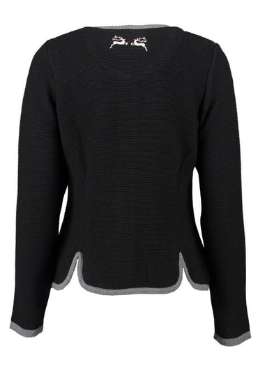 OS Trachten Women's Cardigan — Traditional Deer Embroidery- black