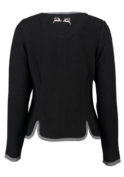 OS Trachten Women's Cardigan — Traditional Deer Embroidery- black