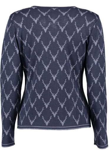 OS Trachten Women's Cardigan — Antler Knit - navy