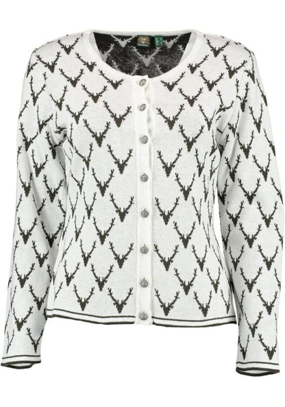 OS Trachten Women's Cardigan — Antler Knit - white/green
