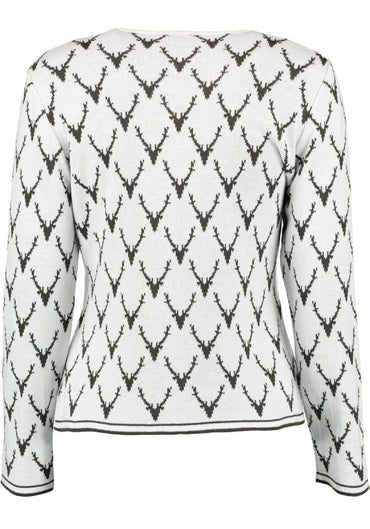 OS Trachten Women's Cardigan — Antler Knit - white/green
