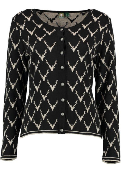 OS Trachten Women's Cardigan — Antler Knit - black