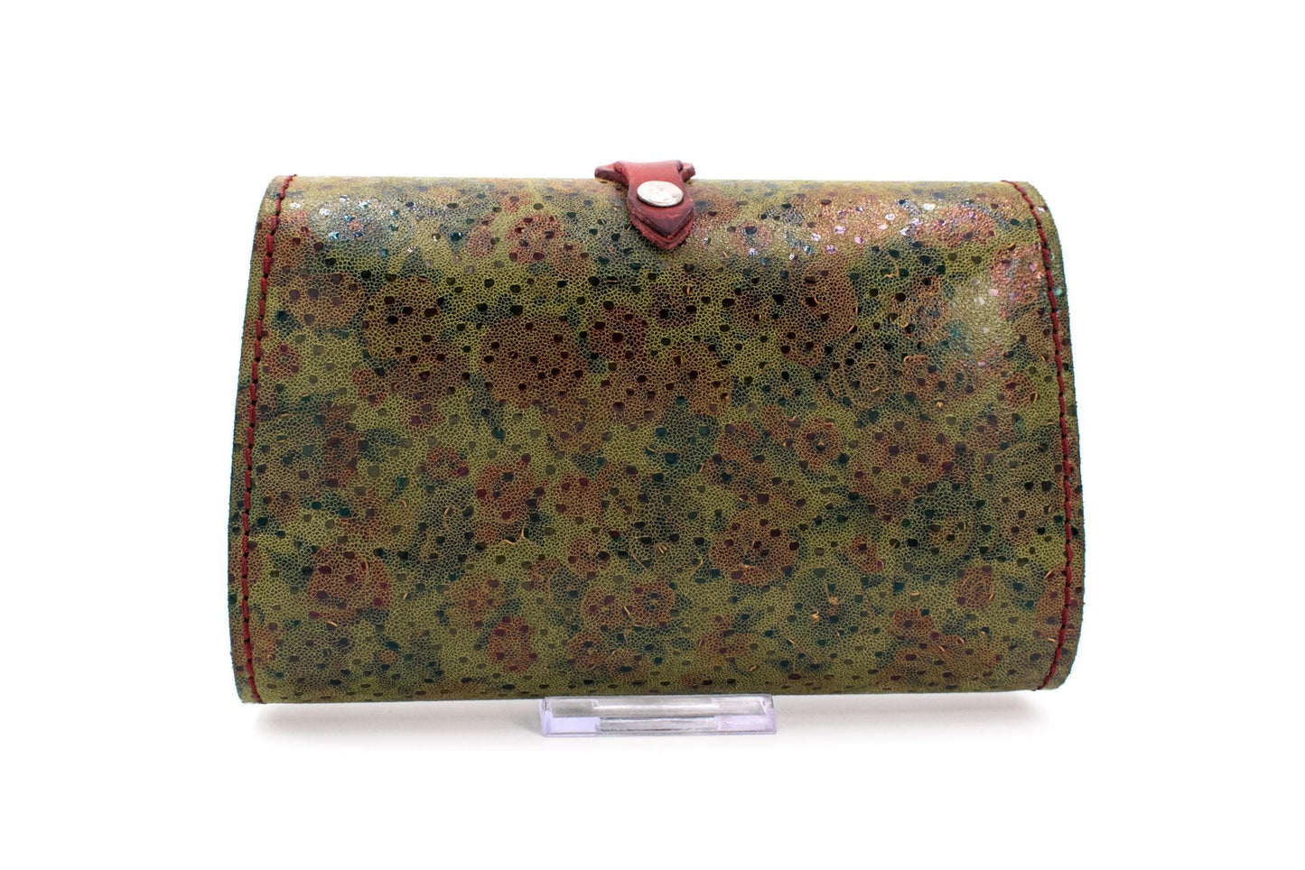 Austrian Red & Green Patterned Tapestry Purse with Braided Leather Accent & Chain Strap